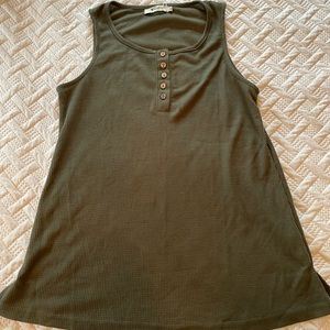Womens Army Green waffle knit henley tank | Medium
